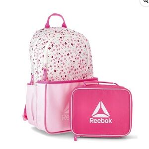 Reebok Girls' Riley 17" Laptop Backpack with Lunch Box Set, 2-Piece, Pink Floral